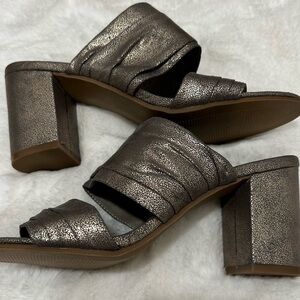 COCONUTS by MATISSE Radiance Women’s Sandal Banded Pewter Slide 3” Chunk Heel 8M